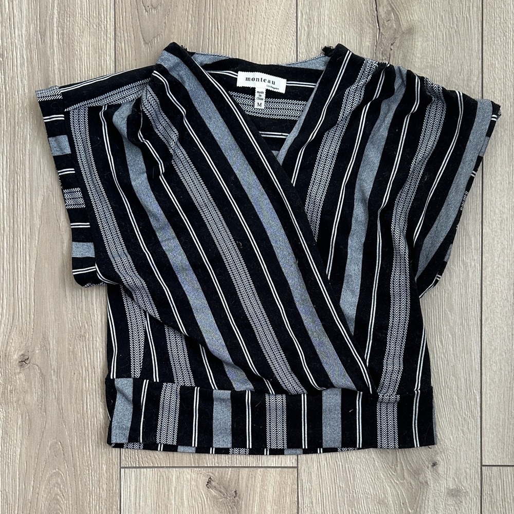 Monteau Black and Gray Striped Blouse